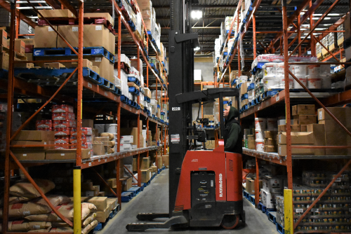 Flanagan Foodservice forklift in the warehouse